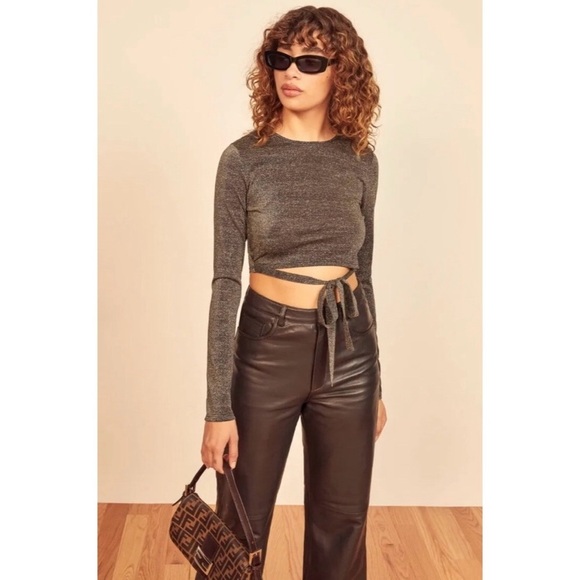 Reformation Jupiter Shimmer Metallic Gold Long Sleeve Top - Picture 1 of 11